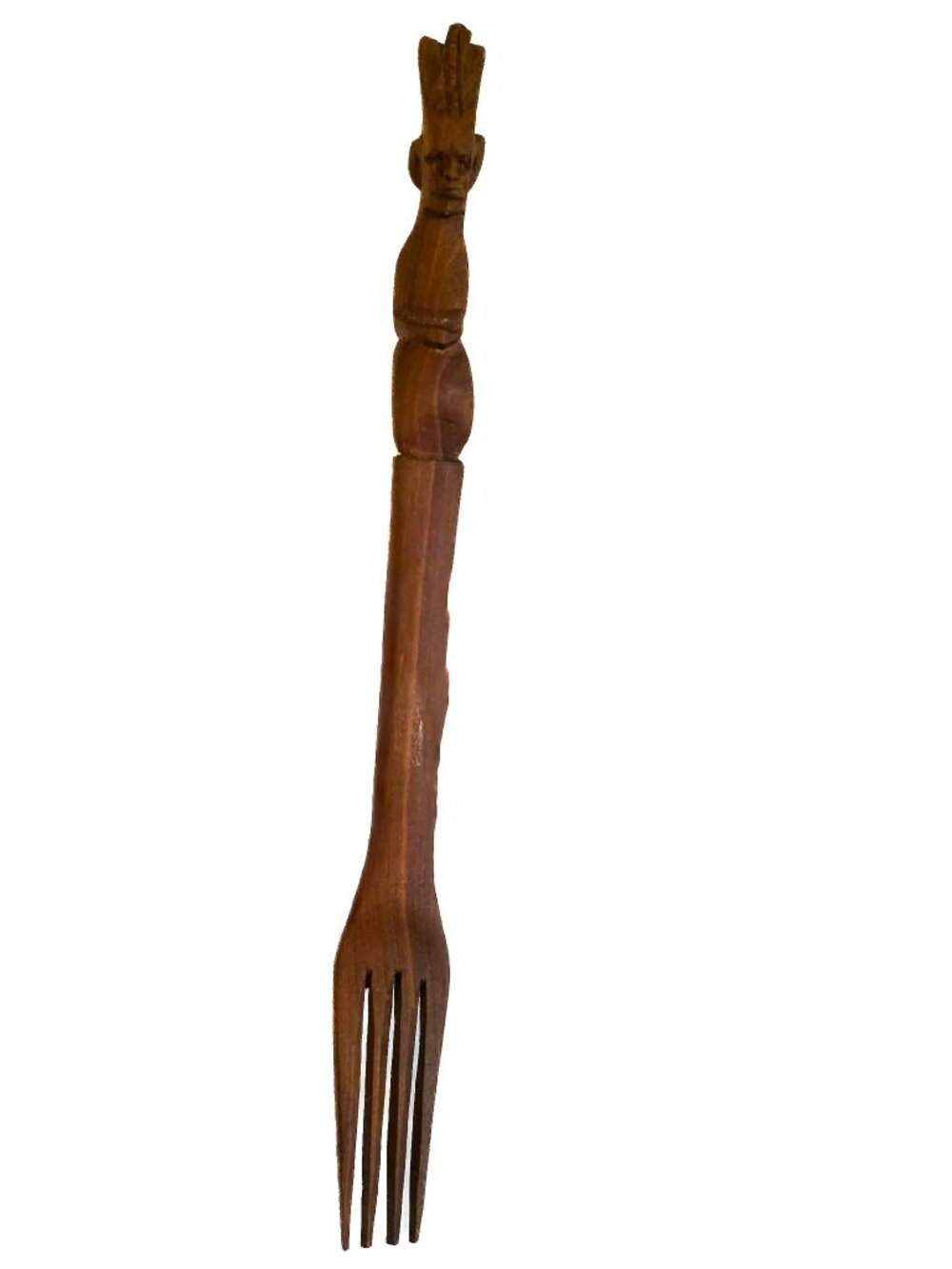 Hand-carved Wooden Decorative Fork, African MCM Vintage